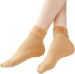 Skin/Biege Color Winter Thick Warm Fleece Lined Thermal Stretchy Elastic Velvet Socks for Girls/Ladies/Women - Image 3