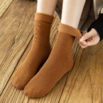 1 Pair Mustard Color New Fashion Winter Warm Warm Coral Thermal Fleece Fluffy Socks Premium Quality