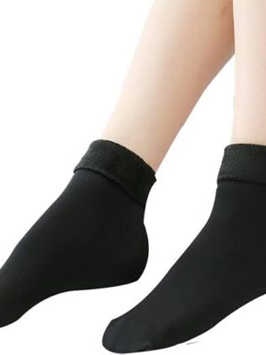 Black Color Winter Thick Warm Fleece Lined Thermal Stretchy Elastic Velvet Socks for Girls/Ladies/Women