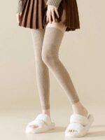 1 Pair 18-20 Inch Length Skin Color Woolen Inside Fleece Knee Warmer